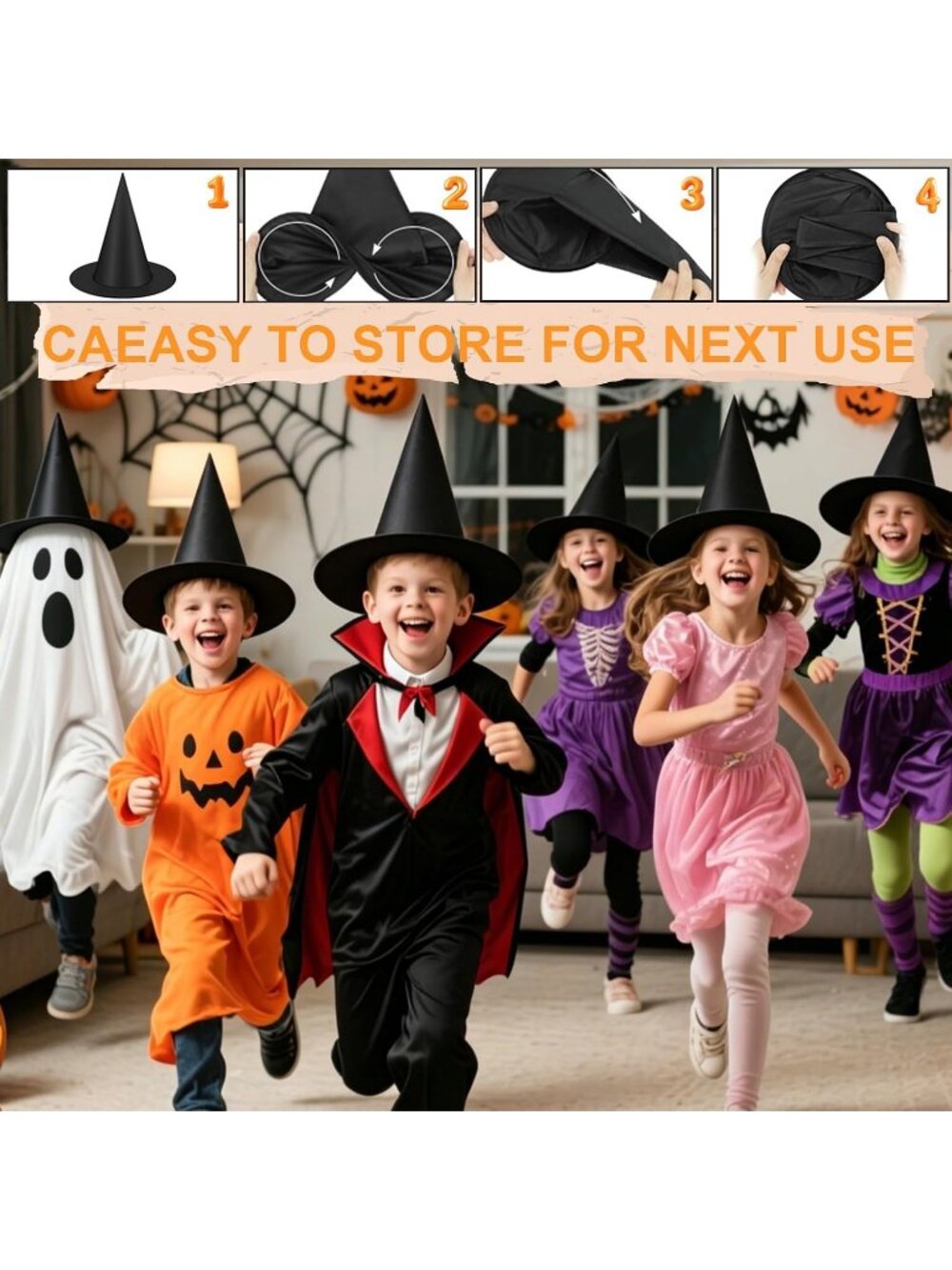 Halloween Witch Hats Decorations 10 PCS Hanging Floating Black Wizard Party Hat - Picture 6 of 6